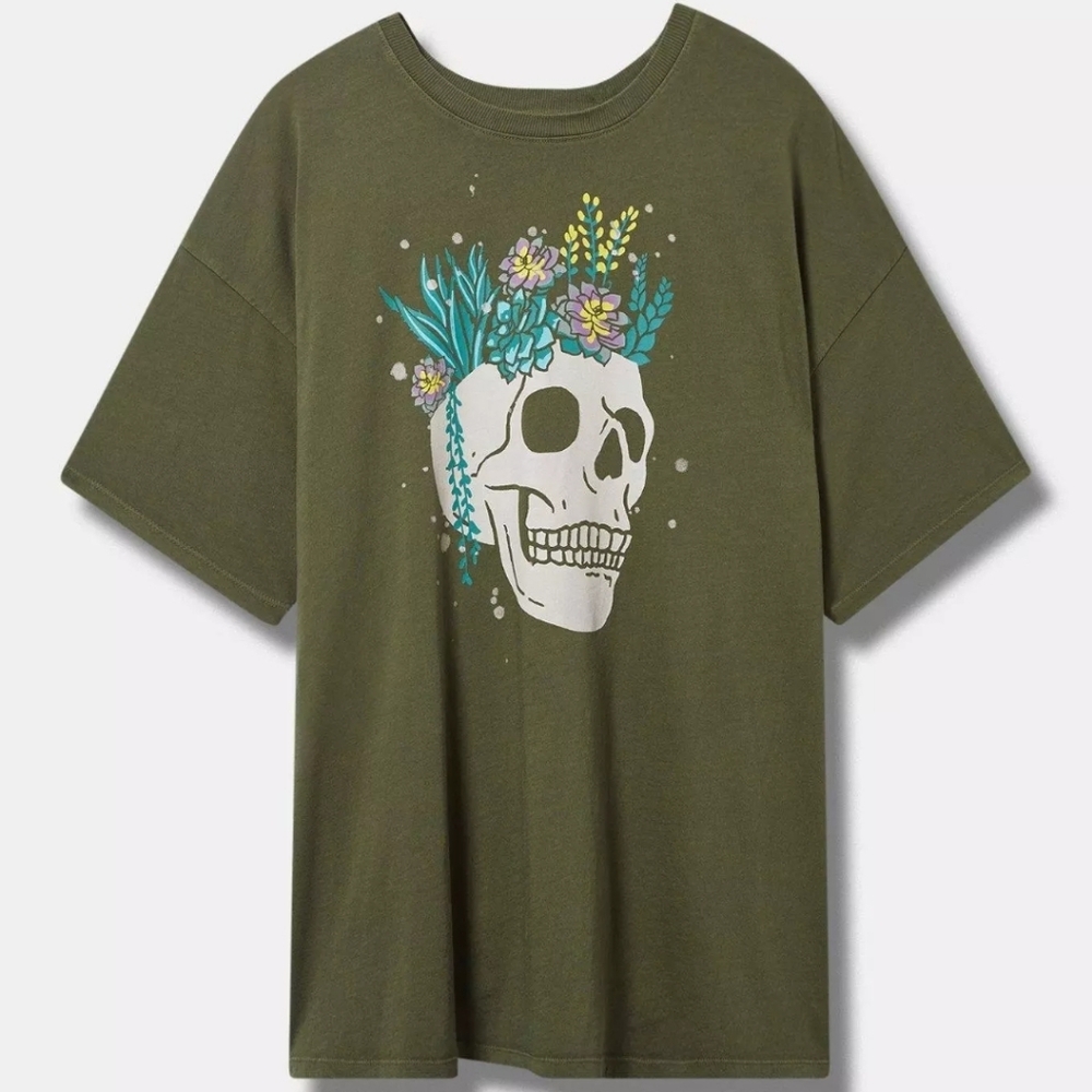 # 068 Torrid 5 Succulent Skull Oversized Fit Heritage Jersey Tunic Tee